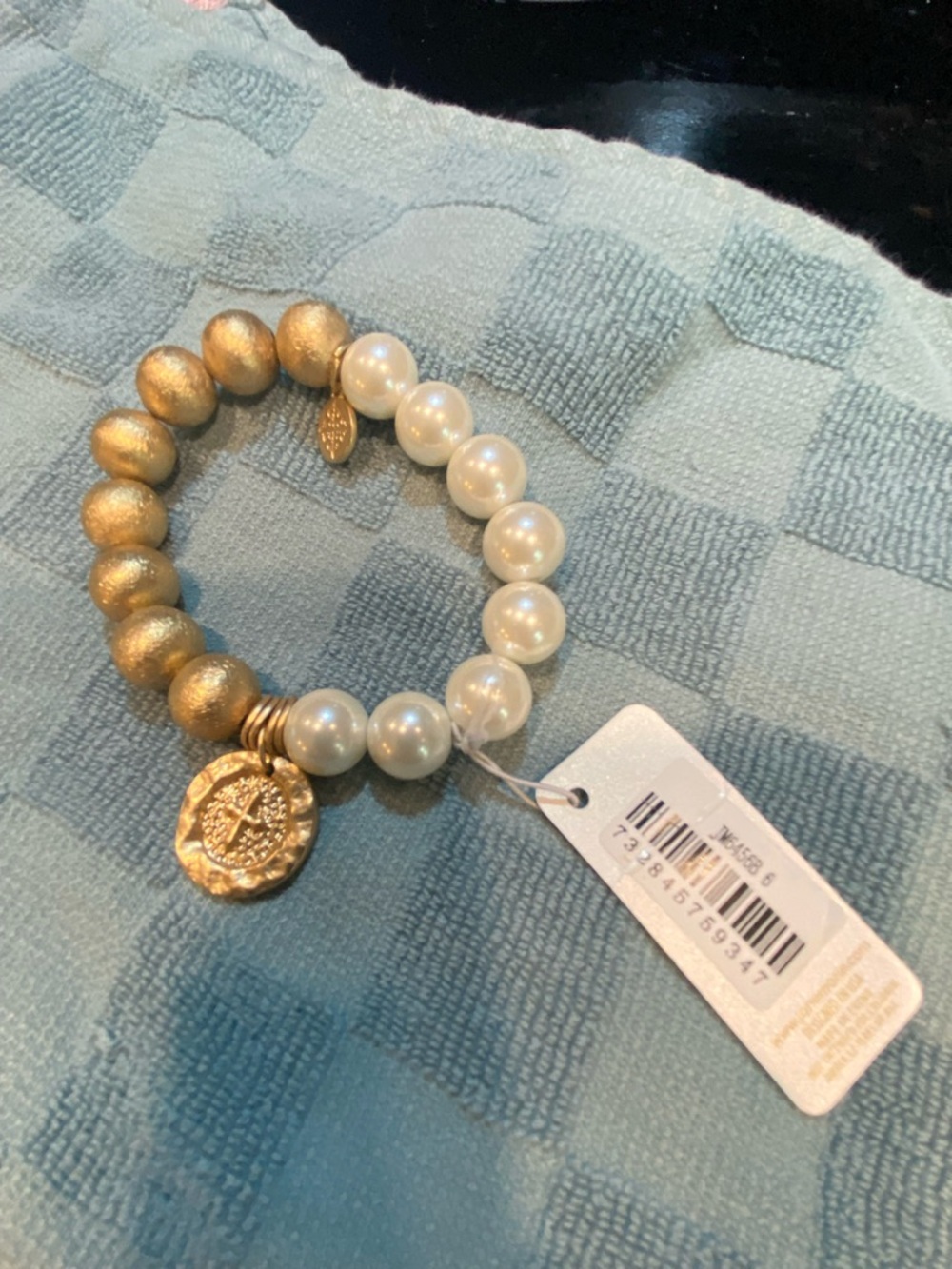 Gold and Pearl Charm Stretch Bracelet by